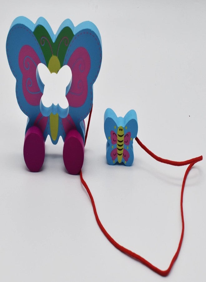 JustHandmade Wooden Animal Pull Along Toy for Kids - Indoor Game (Butterfly) - Image 2